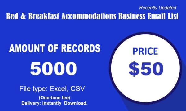 Bed & Breakfast Accommodations Business Business Email Database