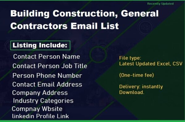 Building Construction, General Contractors Business Email Database